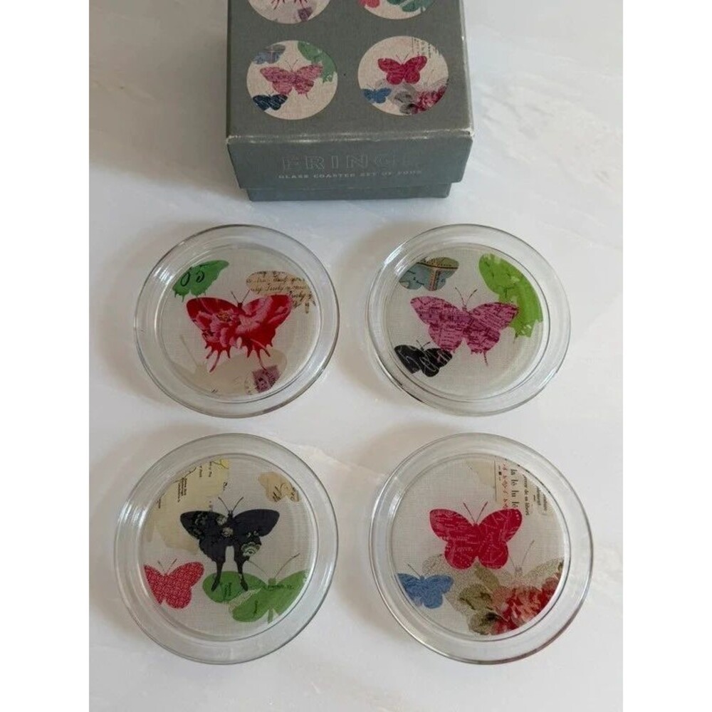 Fringe Studio glass botanical butterfly coasters set